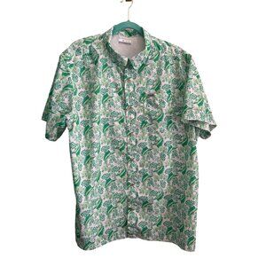 Columbia PFG Performance Fishing Gear Button Down Shirt Xl Green White Tropical